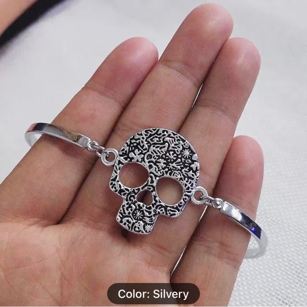 1 Pc Skull Bangle Bracelet Gothic Alloy Hand Jewelry Halloween Decoration